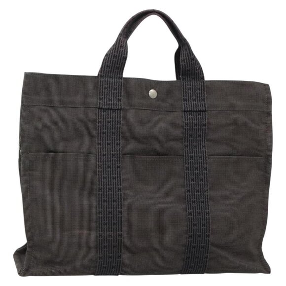 HERMES Her Line MM Tote Bag Canvas Gray Silver Auth 132513 - Picture 1 of 16
